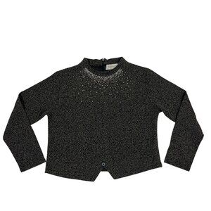 Vtg Tomomi sweater women's S gray bedazzled studded long sleeve high neck